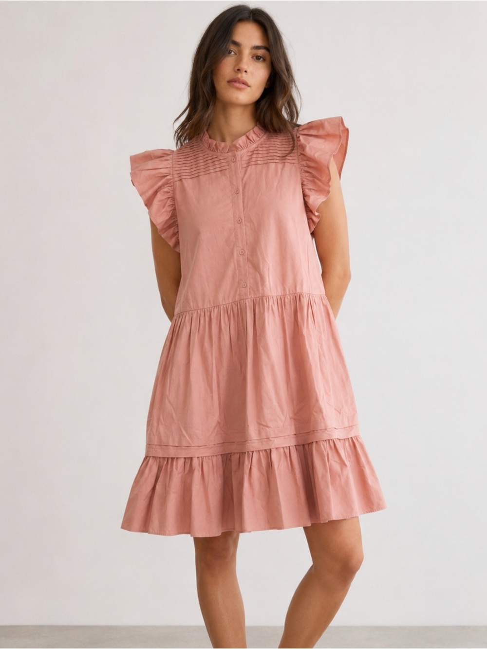 NWOT Sea New York Gaia Dress Pink Flutter Sleeves Ruffle Neck size xs